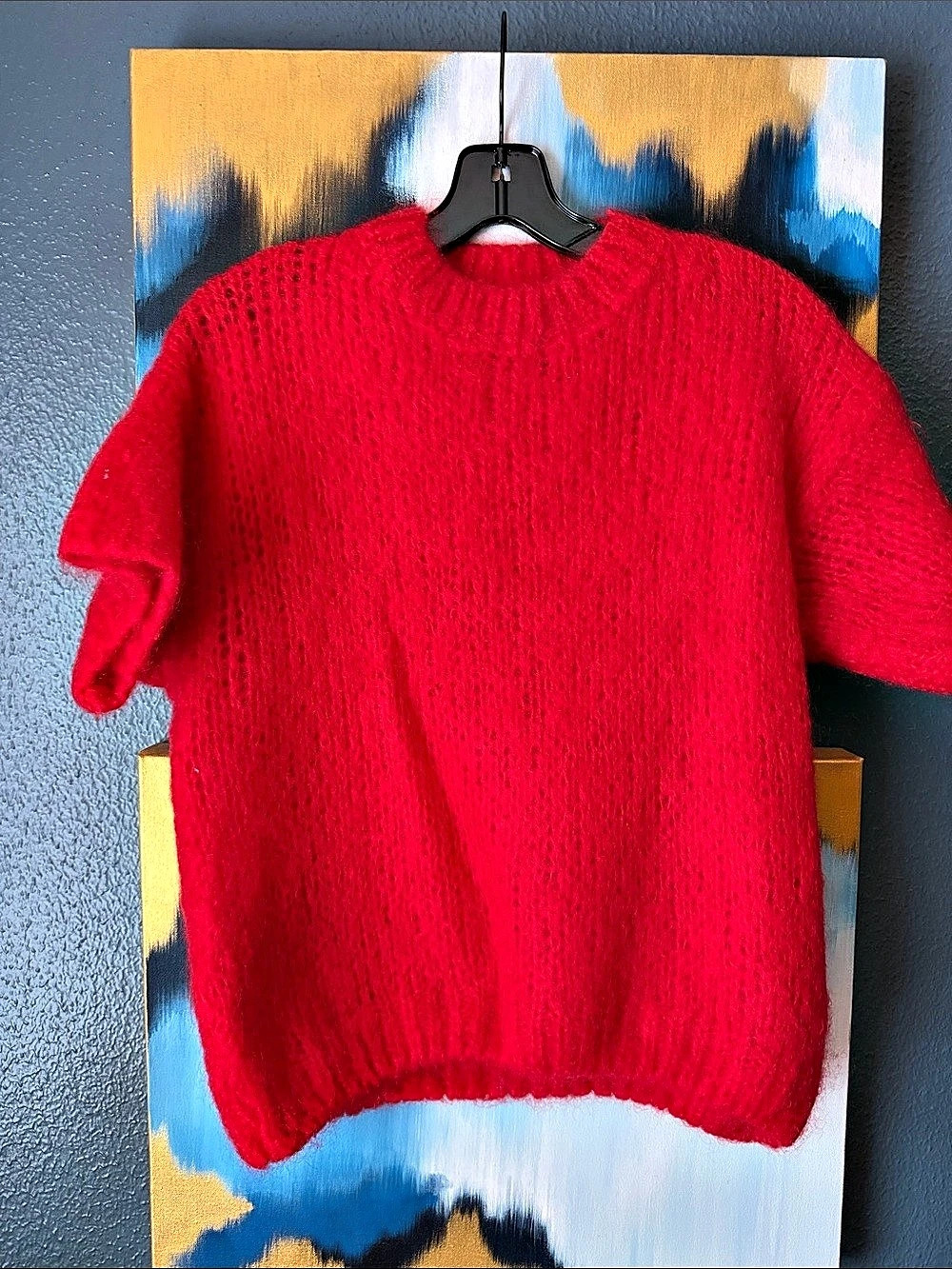 Benaar LA Red Short Sleeve Crochet Sweater - Like New